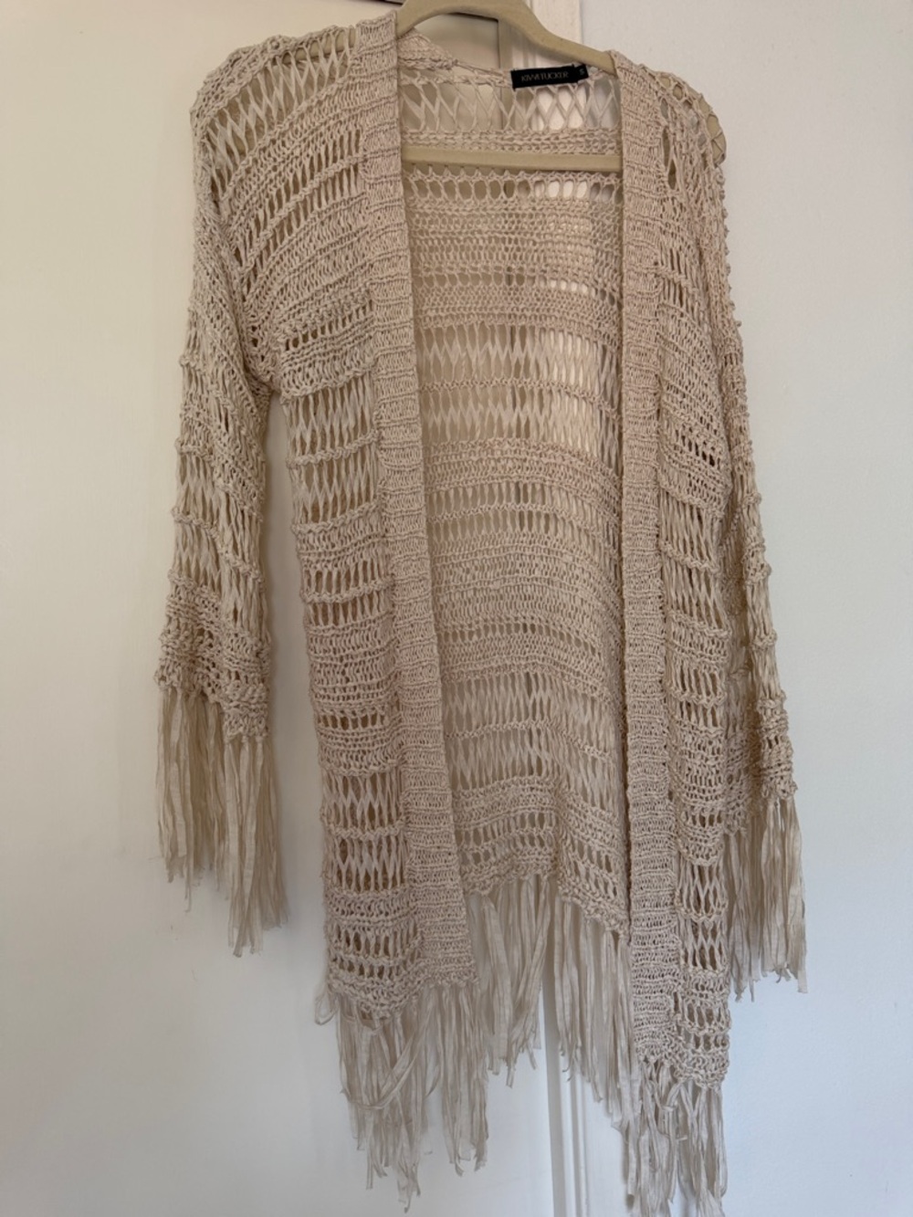 Open-Weave Fringe Cardigan in Beige - Free People Style